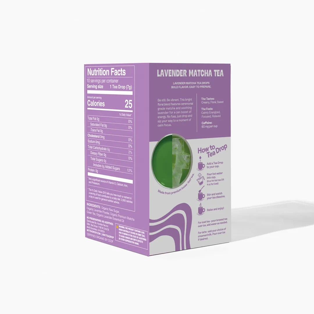 Lavender Matcha Tea Box – 10 Organic Tea Drops (Case of 6)