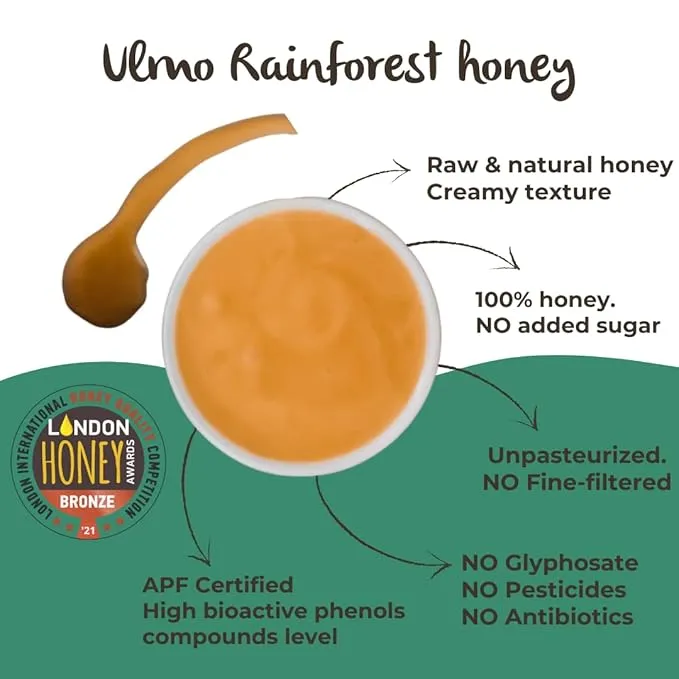 Ulmo Rainforest Raw Honey APF 100+ – 500g, Organic, Medicinal Honey