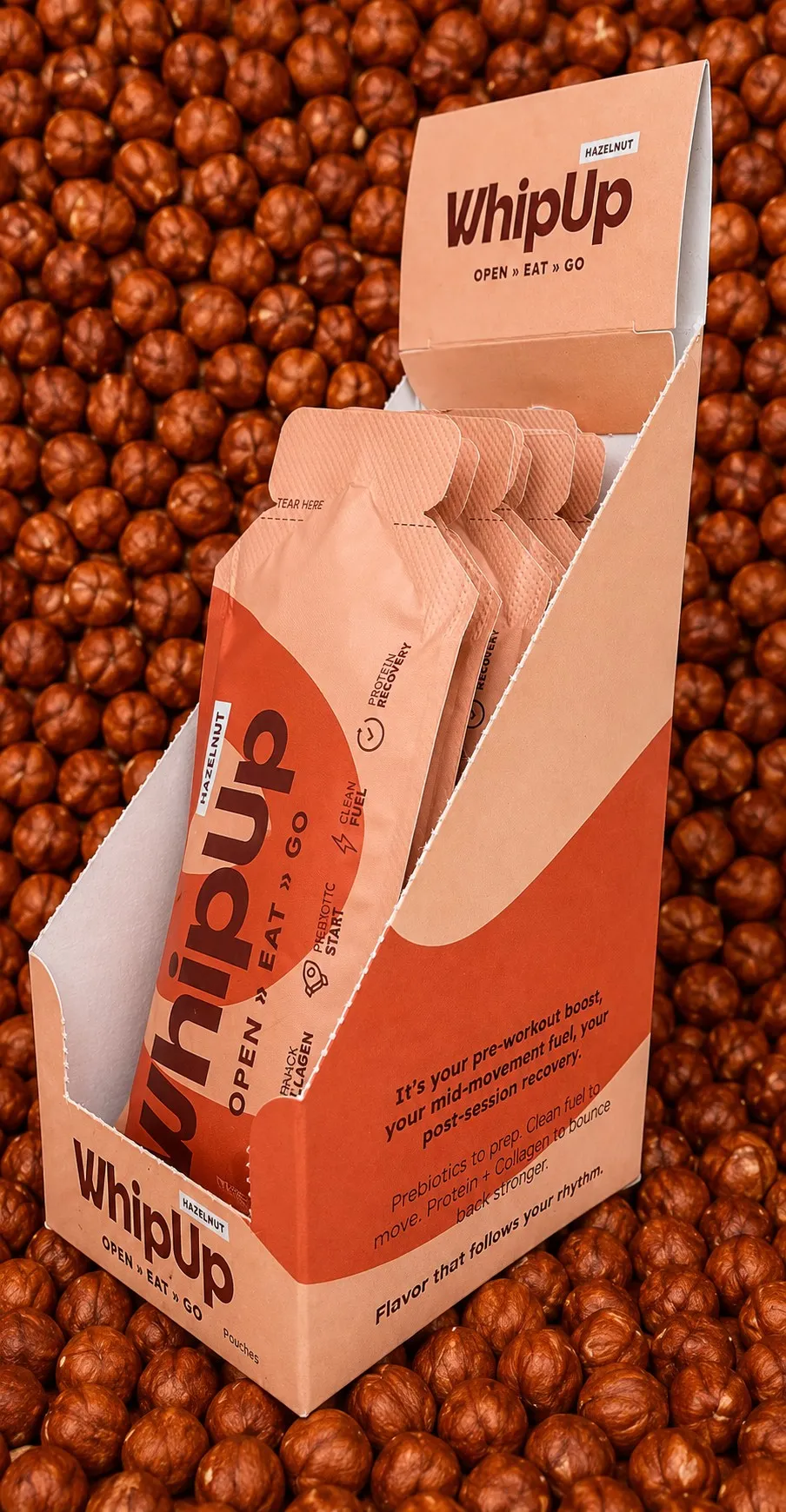 WHIPUP® HAZELNUT Display Box – 10 x 32g Pouches