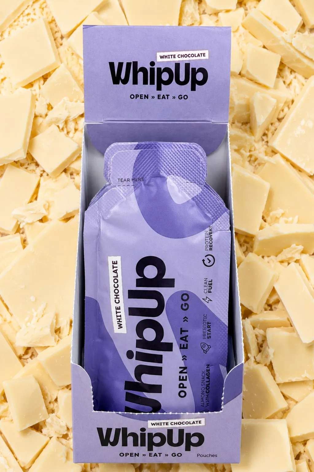 WHIPUP® WHITE CHOCOLATE Display Box – 10 x 32g Pouches