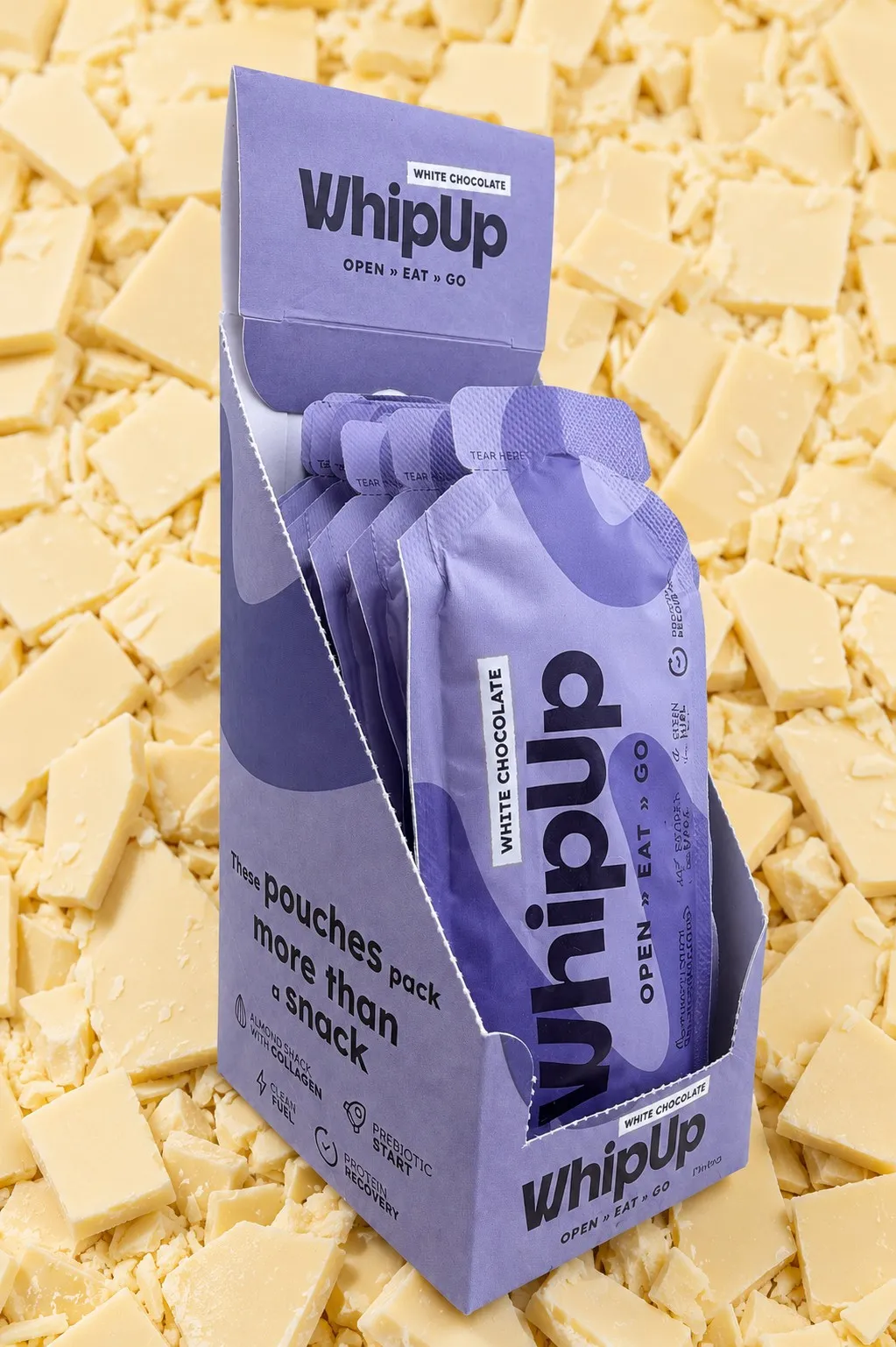 WHIPUP® WHITE CHOCOLATE Display Box – 10 x 32g Pouches