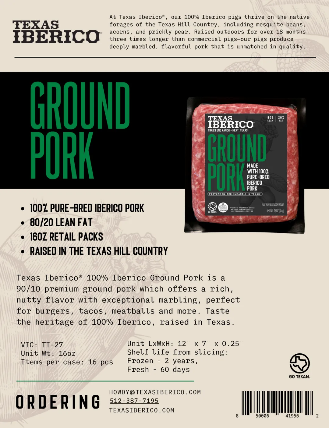 Texas Iberico® Retail Ground Pork (1.0 lb)
