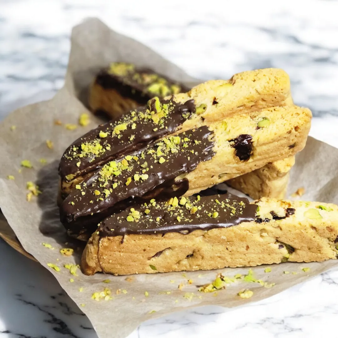 Biscotti - Pistachio Cherry with Dark Chocolate Dunk