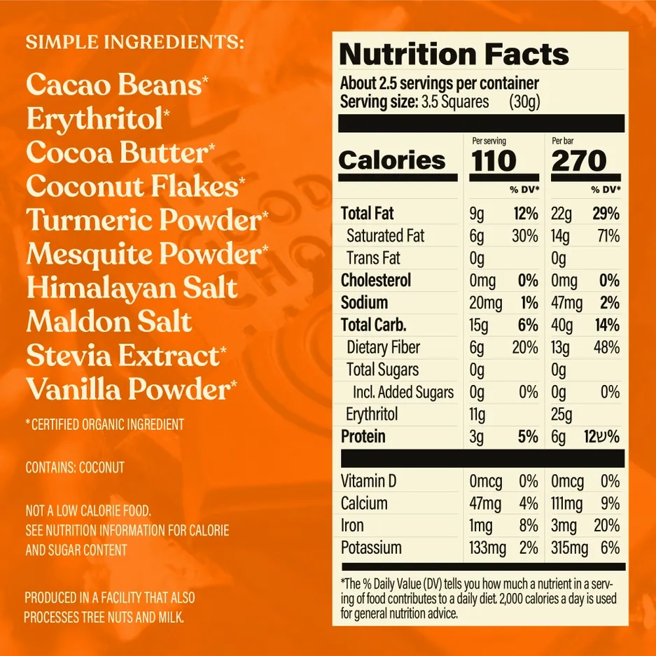 Dark Chocolate with Coconut Turmeric / 2.5 oz