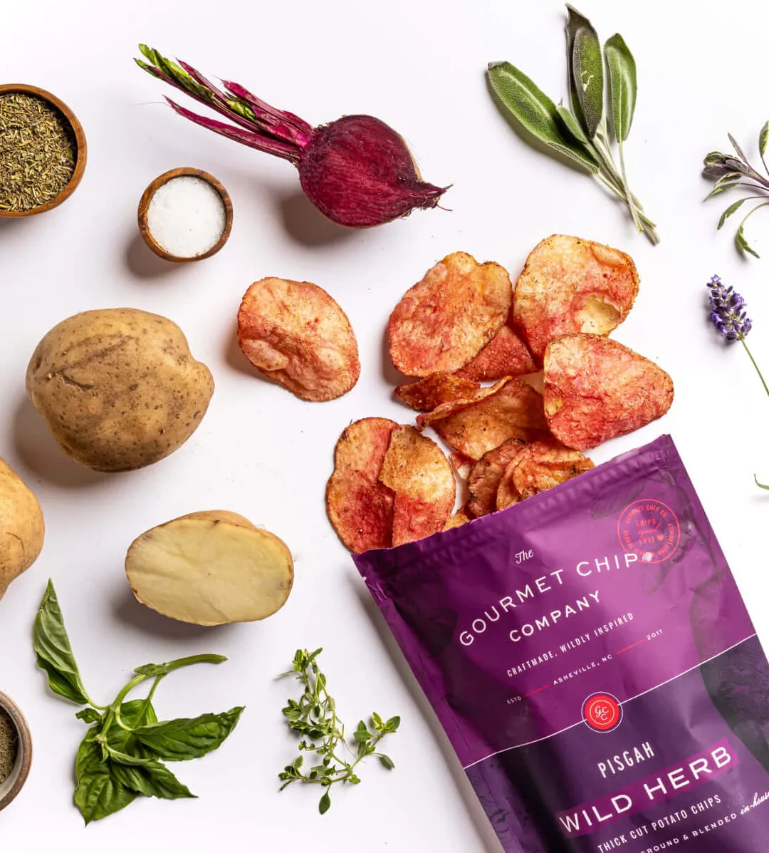 Pisgah Wild Herb Thick Cut Potato Chips - Case of 12