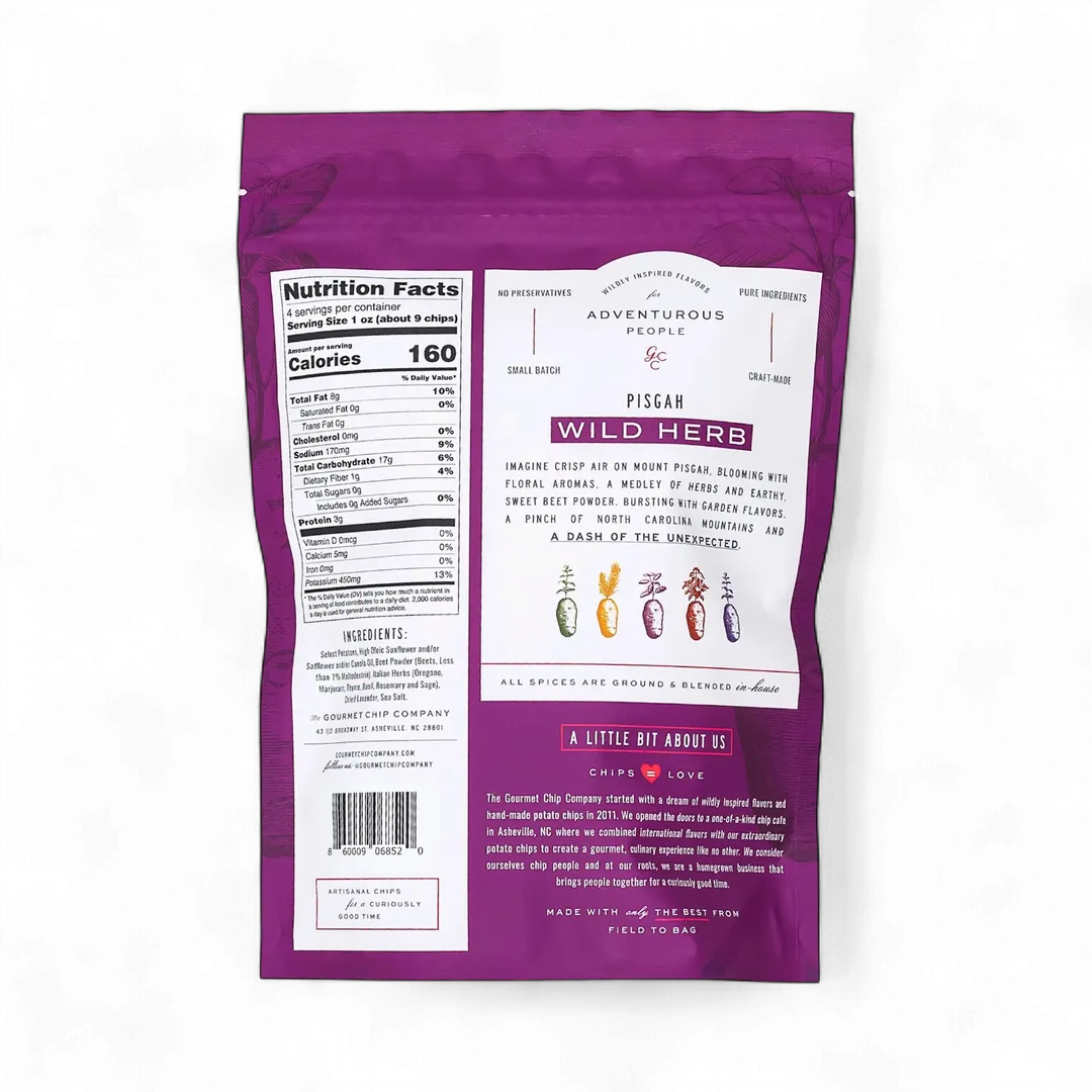 Pisgah Wild Herb Thick Cut Potato Chips - Case of 12