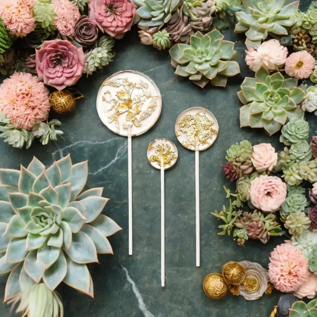 Clear Gold Flake Lollipops - Elegant Party Favors