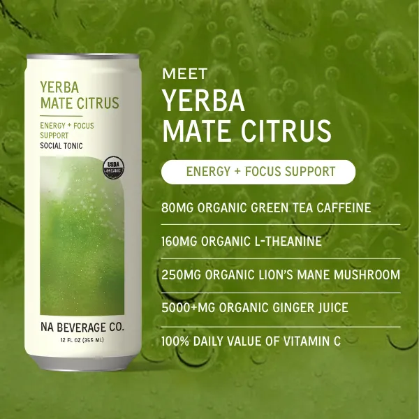 NA Social Tonic, Yerba Mate Citrus, 12oz (12 Pack)