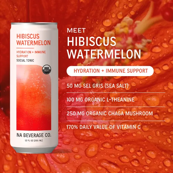 NA Social Tonic, Hibiscus Watermelon, 12oz (12 Pack)