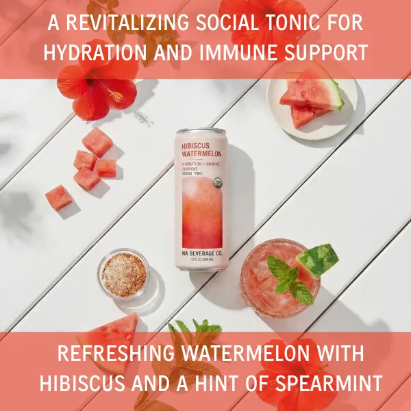 NA Social Tonic, Hibiscus Watermelon, 12oz (12 Pack)
