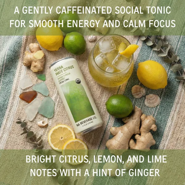 NA Social Tonic, Yerba Mate Citrus, 12oz (12 Pack)