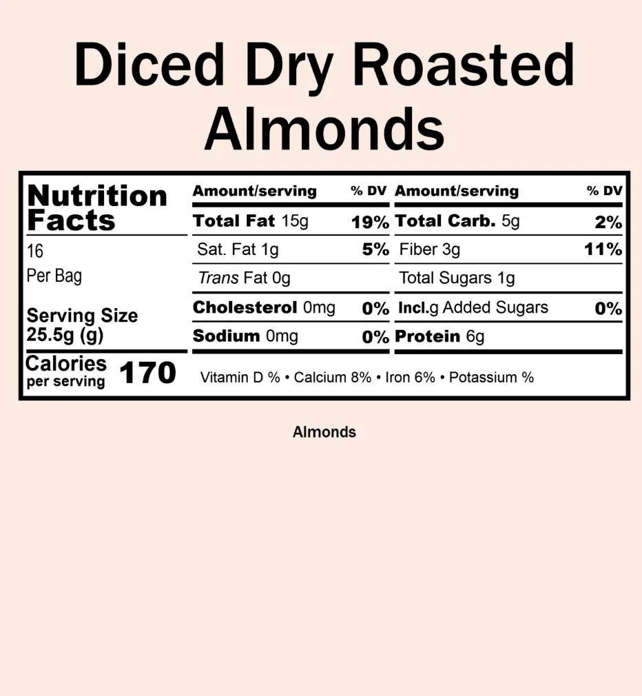 Bulk Almonds, Diced Dry Roasted 22/8 (AB Stock)