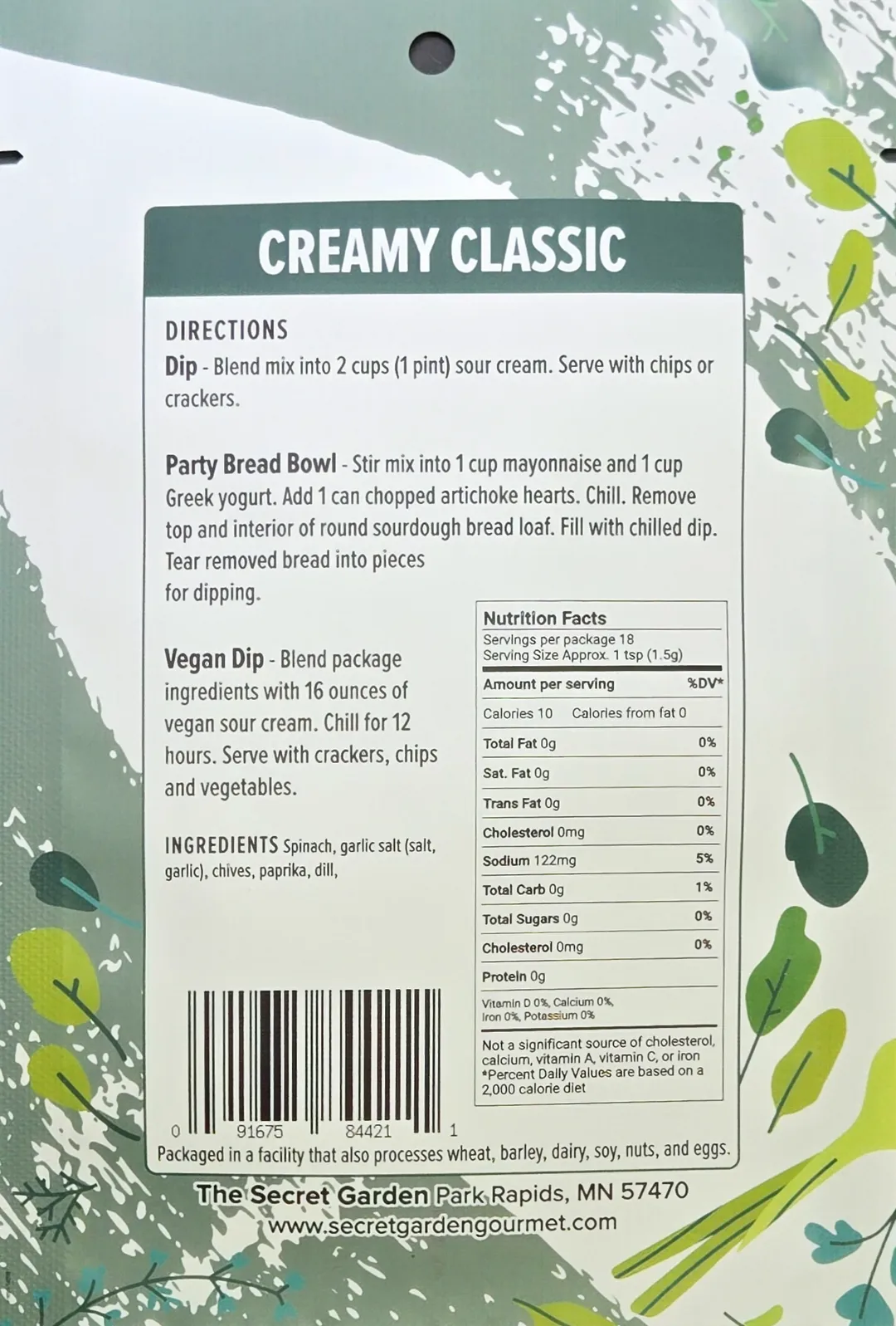 Savory Spinach Dip Mix