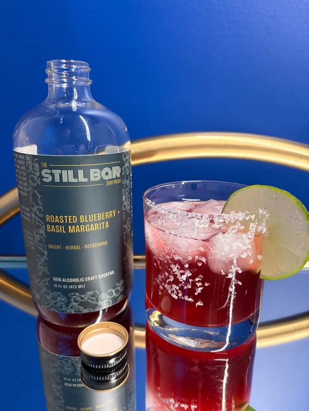 Roasted Blueberry + Basil Margarita (Non-Alcoholic)