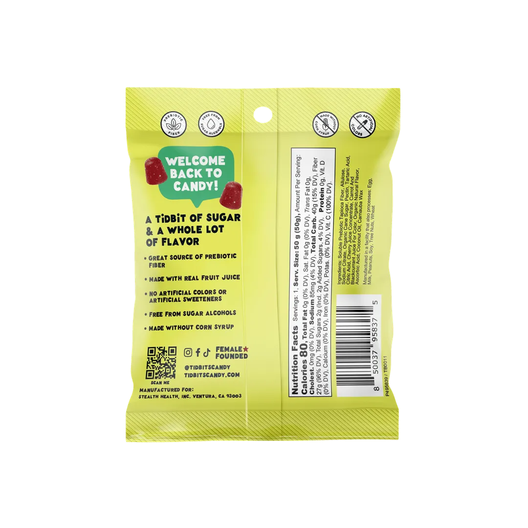 Sour Wild Cherry Gummy Candy Low Sugar 2g, Prebiotics, Fruit Juice (12-pack)