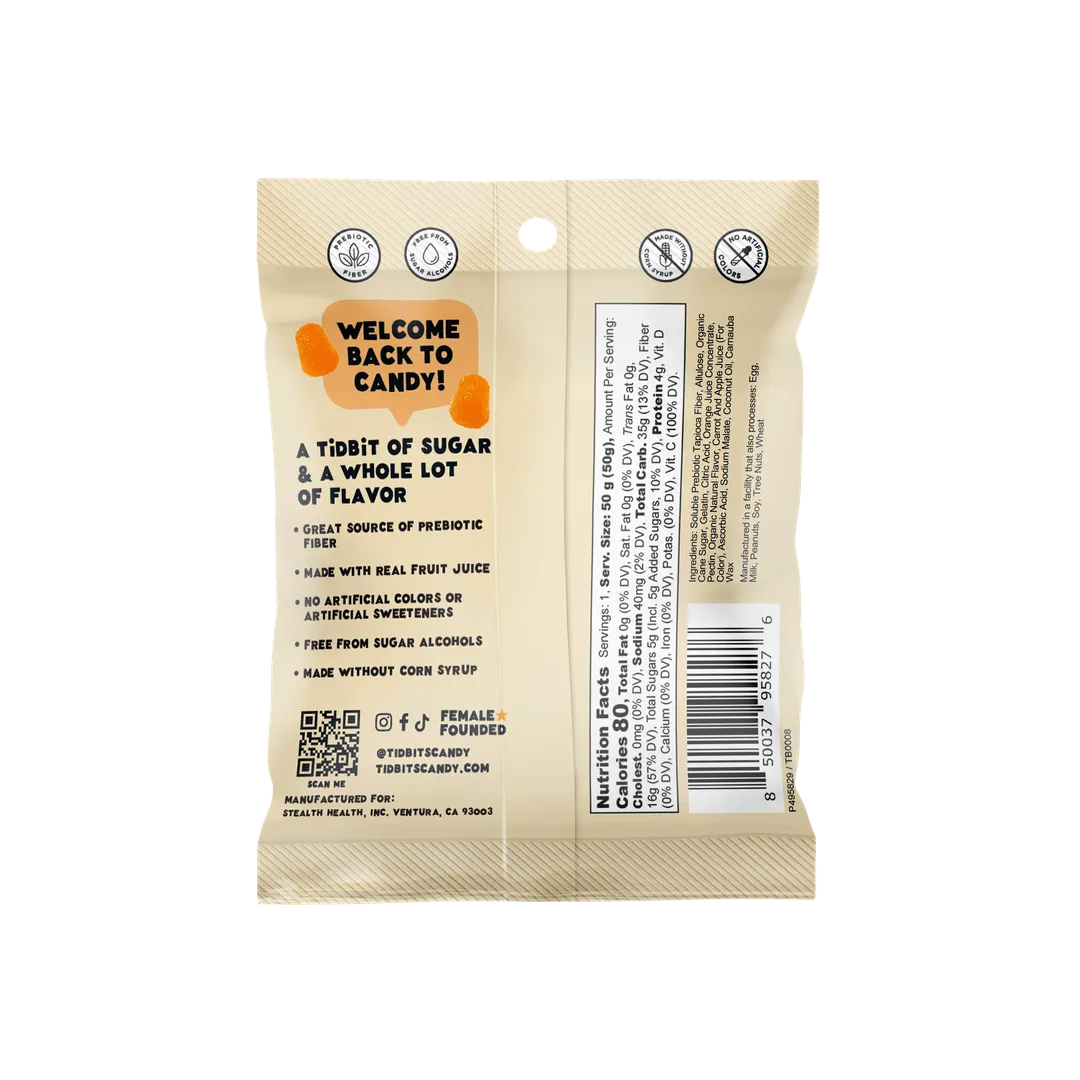 Orange Cream Gummy Candy Low Sugar 5g, Prebiotics, Fruit Juice (12-pack)