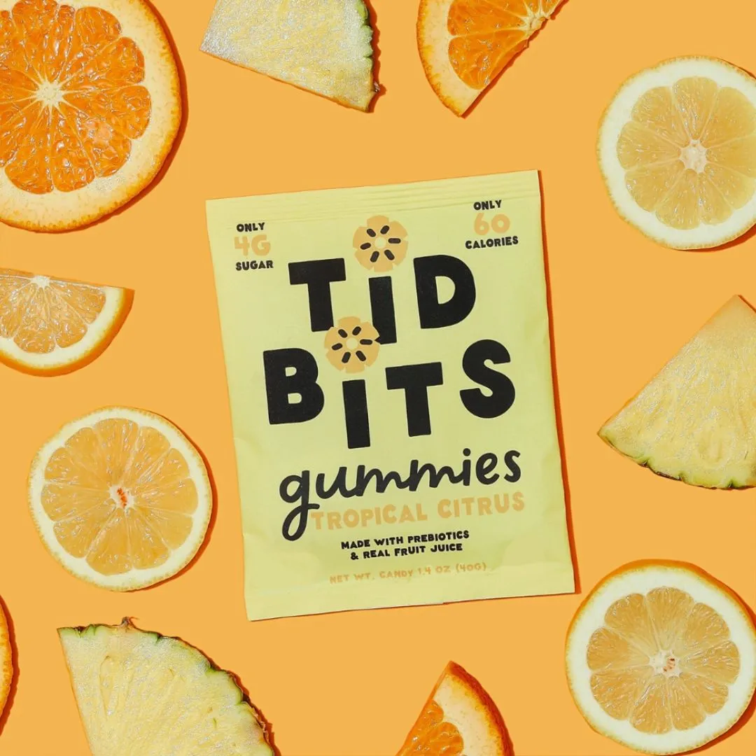 24 Pack Tropical Citrus Gummy Candy Low 4g Sugar, Prebiotics
