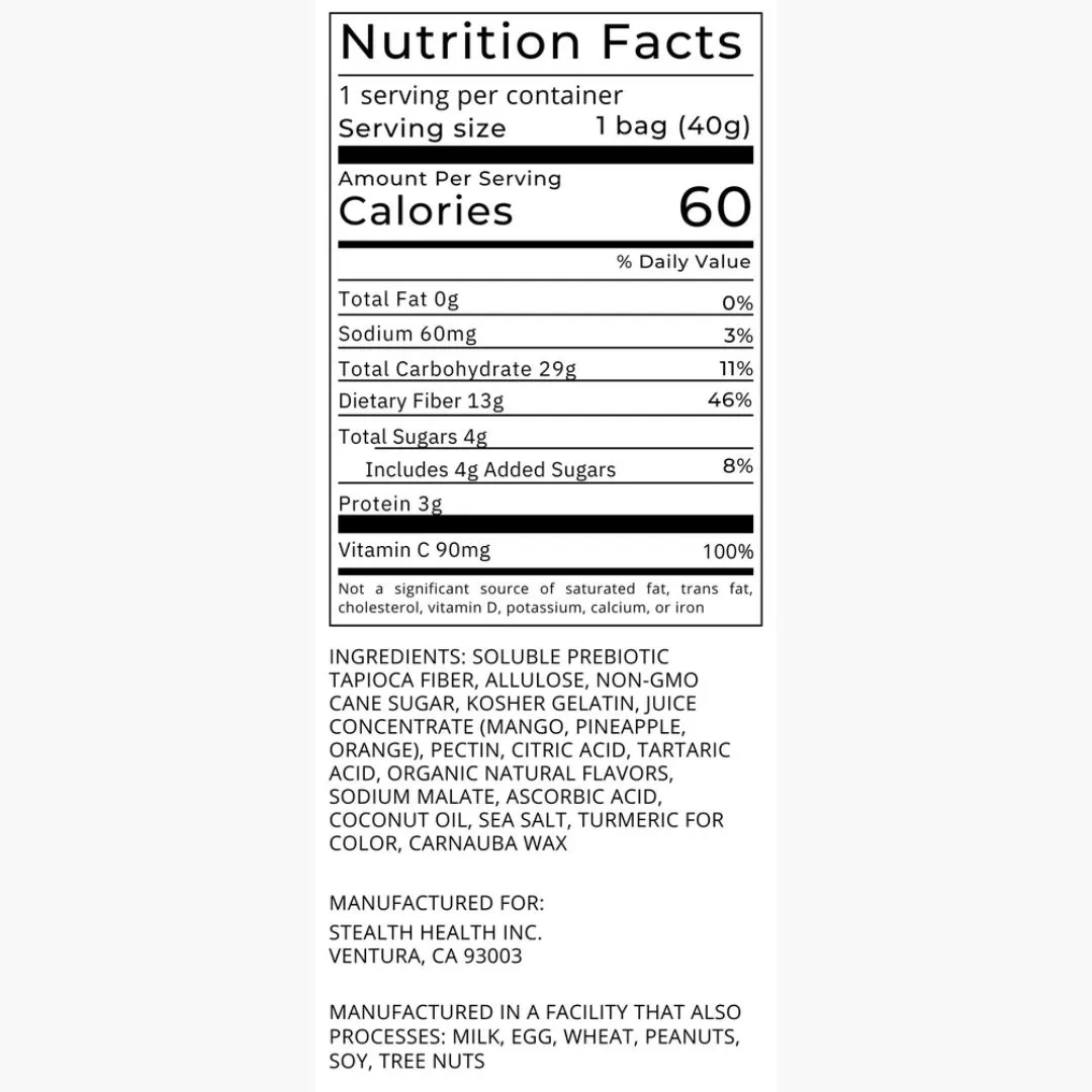 24 Pack Tropical Citrus Gummy Candy Low 4g Sugar, Prebiotics