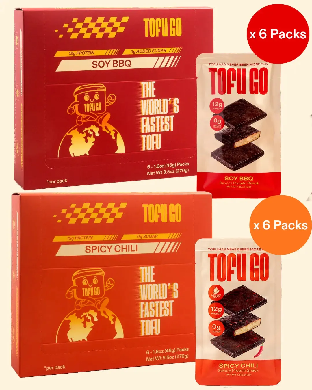 TofuGo Best Seller Bundle [Soy BBQ + Spicy Chili] 12 Pack