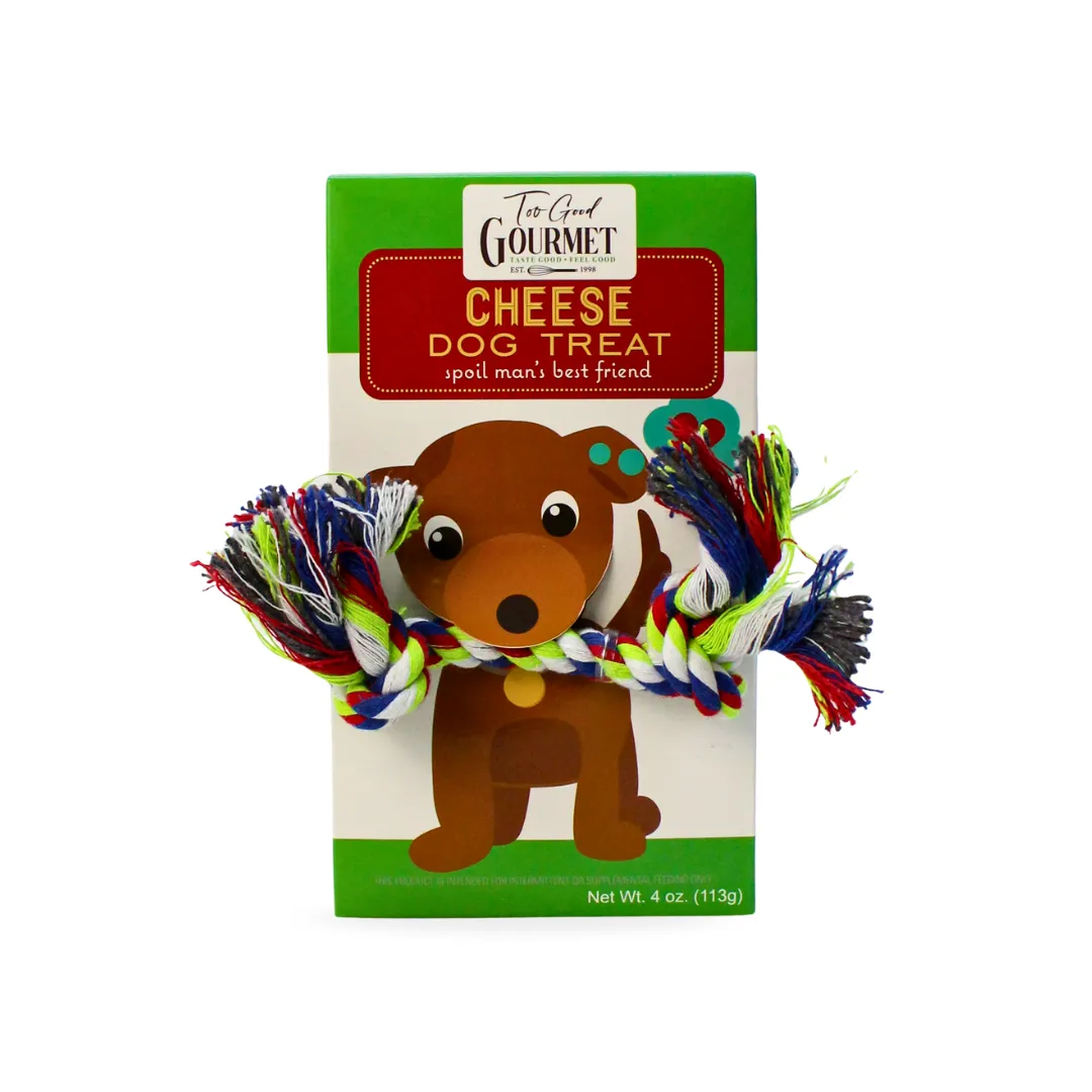 Dog Gift Set – Treats with Rope Toy: Peanut Butter & Cheese