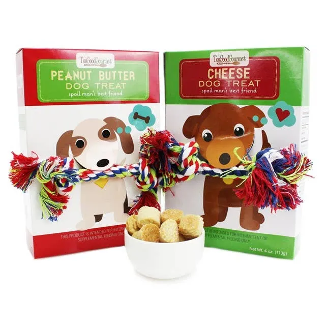 Dog Gift Set – Treats with Rope Toy: Peanut Butter & Cheese