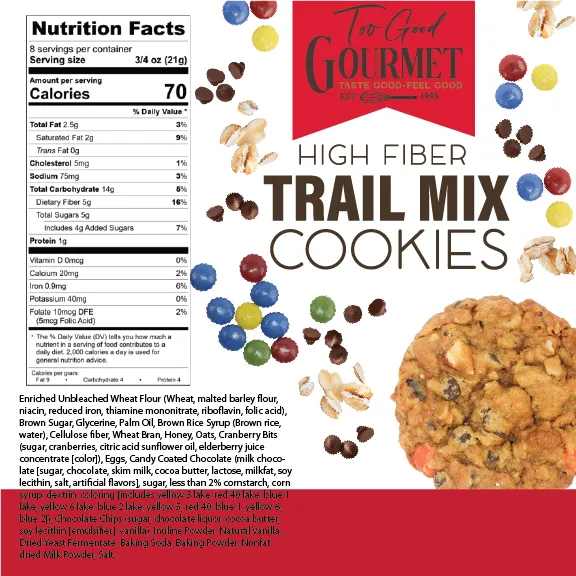 High Fiber Cookies, 6oz - Dark Chocolate & Trail Mix - NEW!!