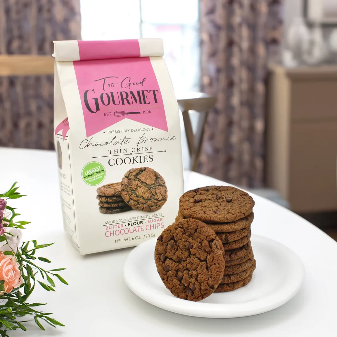 Thin Crispy Cookies: Choc Chip, Cinnamon Sugar, Choc Brownie