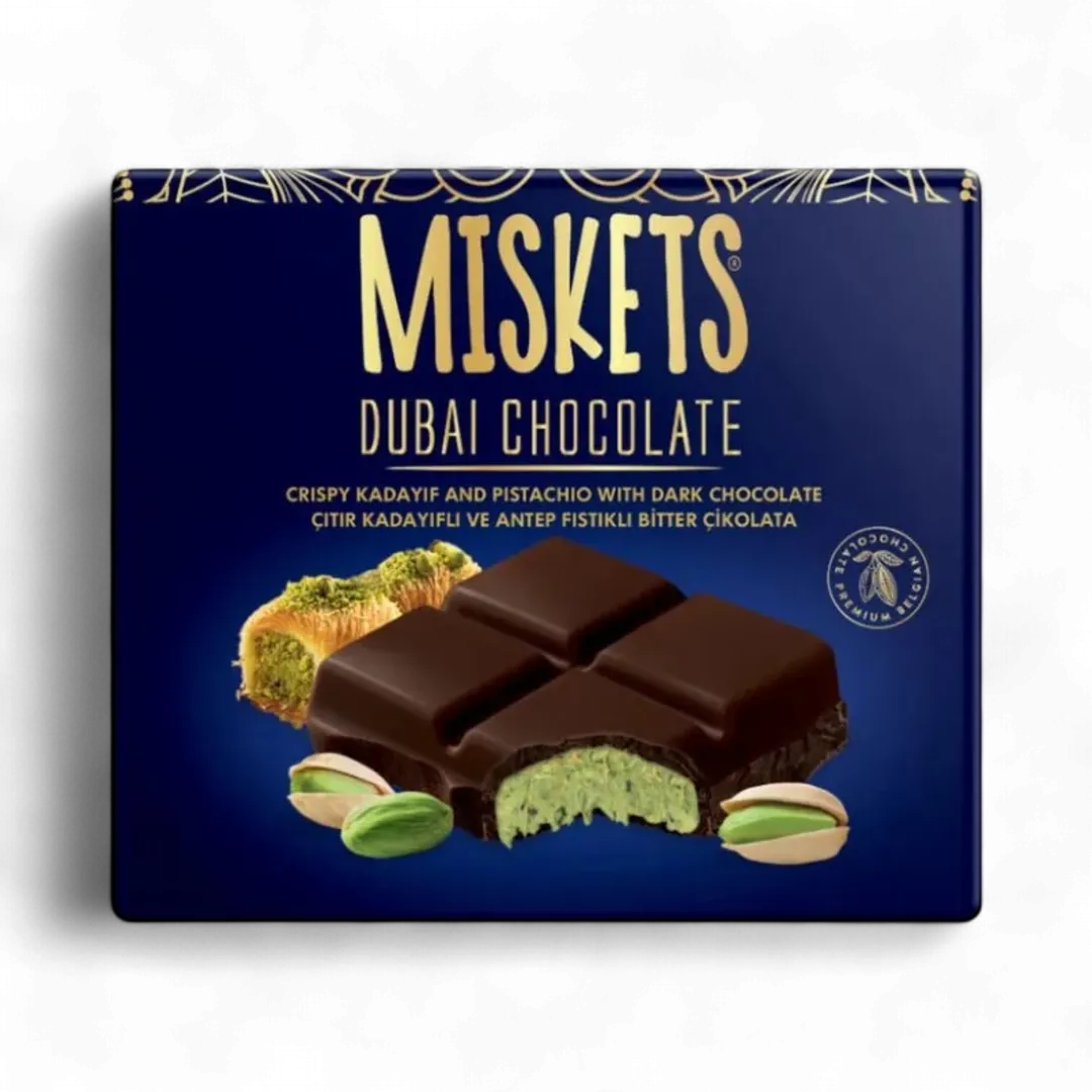 Miskets Dubai Dark Chocolate with Roasted Pastry & Pistachios – 100g 