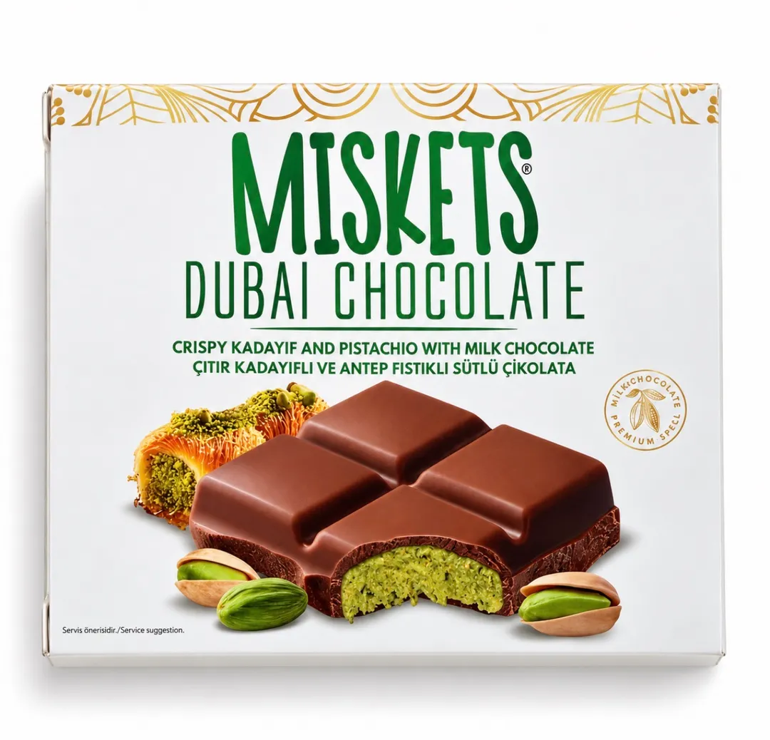 Miskets Dubai Milk Chocolate with Roasted Pastry & Pistachios – 100g