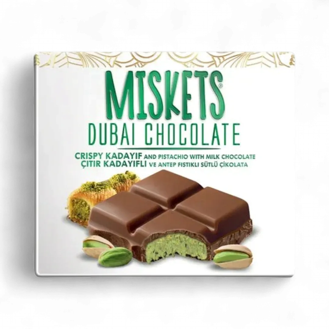 Miskets Dubai Milk Chocolate with Roasted Pastry & Pistachios – 100g