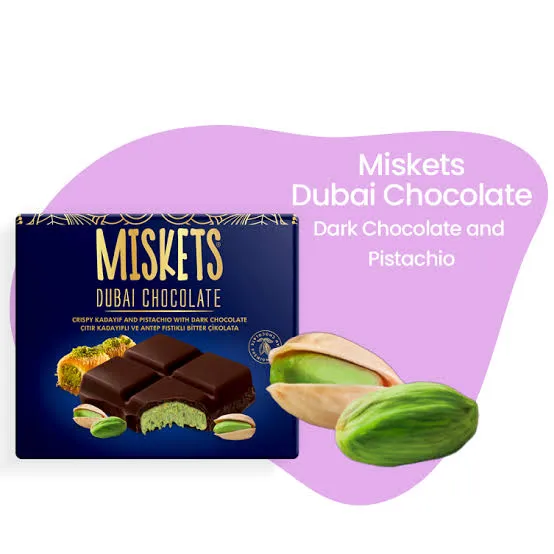 Miskets Dubai Dark Chocolate with Roasted Pastry & Pistachios – 100g 