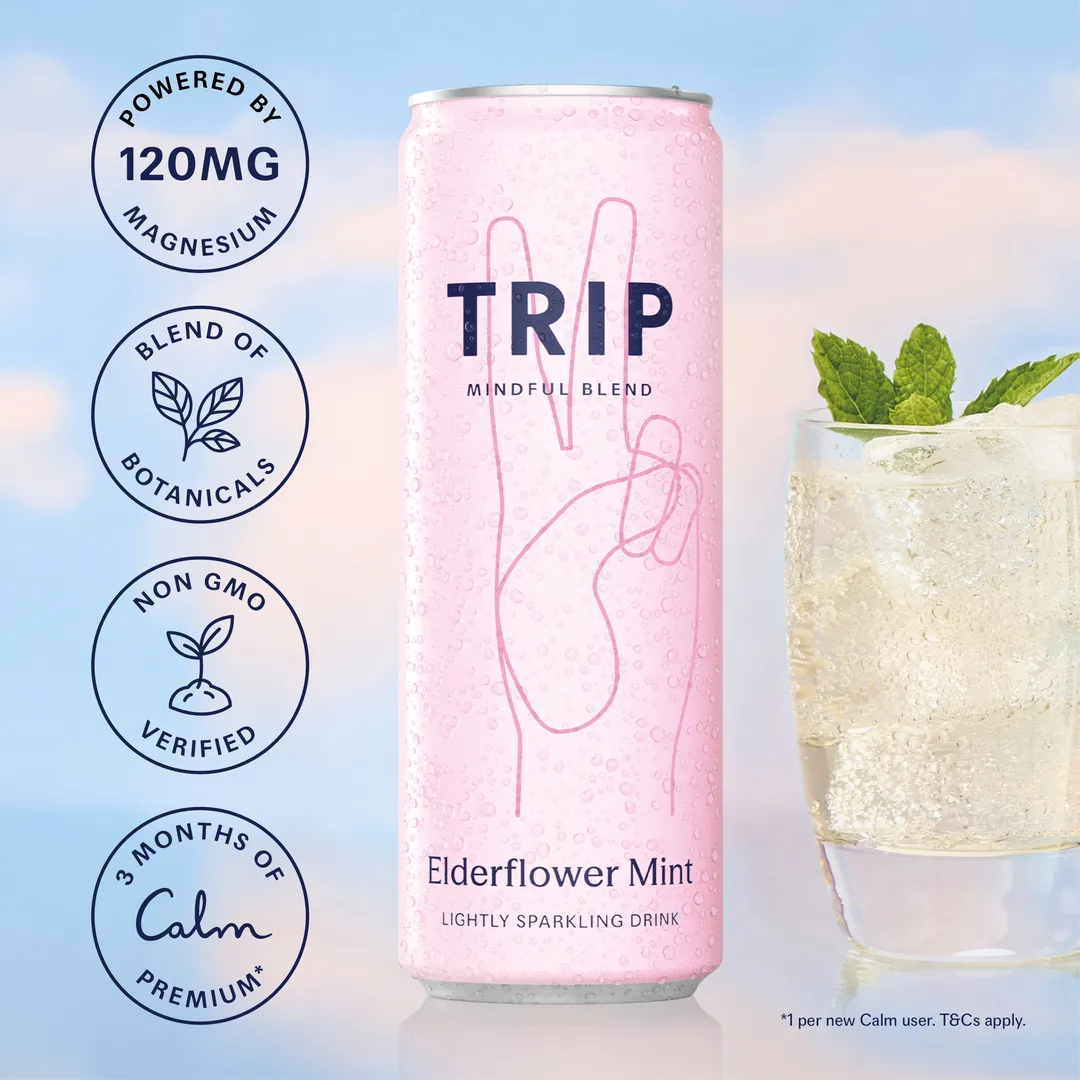 TRIP Mindful Blend Elderflower Mint Sparkling Botanical Drink 12x12oz