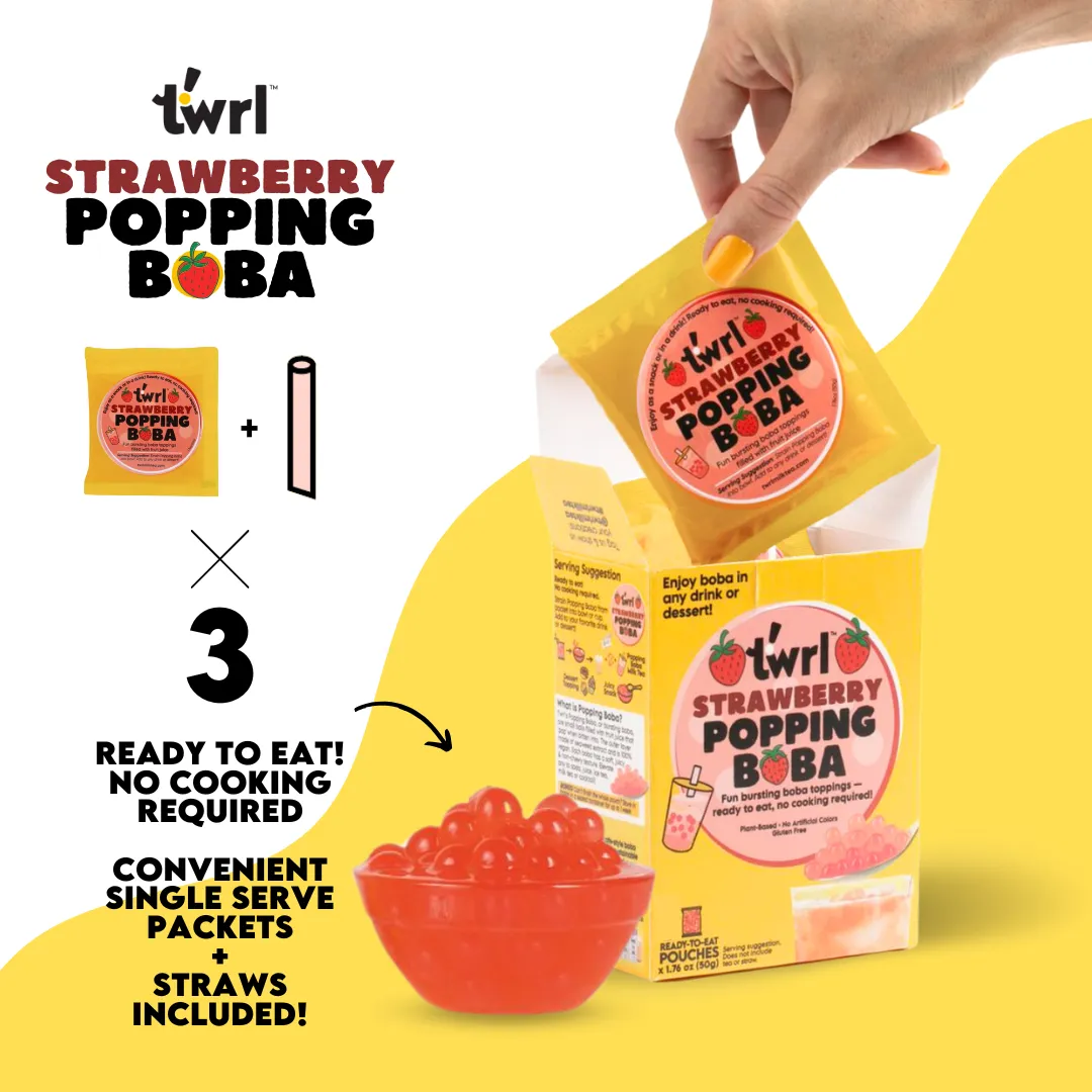 Strawberry Popping Boba 3-Pack with Straws
