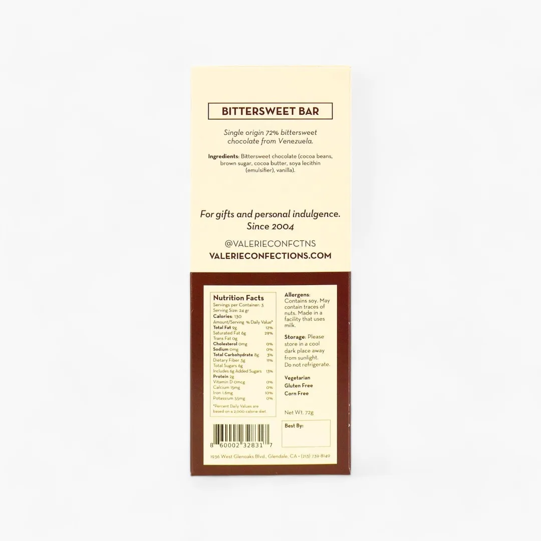 72% Bittersweet Chocolate Bar, 75g – Single Origin