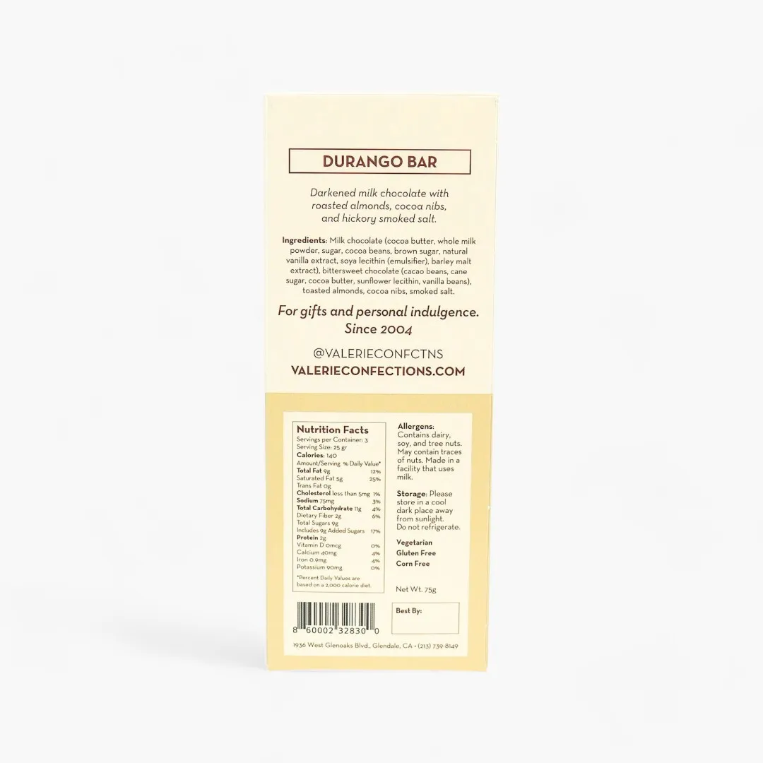 Durango Chocolate Bar - 42% Darkened Milk Chocolate (75g)