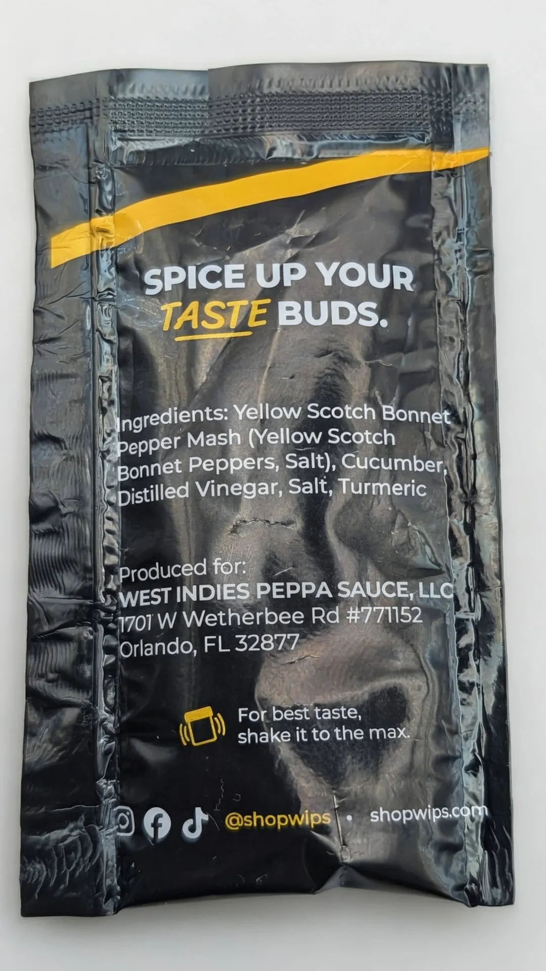 WIPS Yellow Scotch Bonnet 200-Packets Travel Hot Sauce 