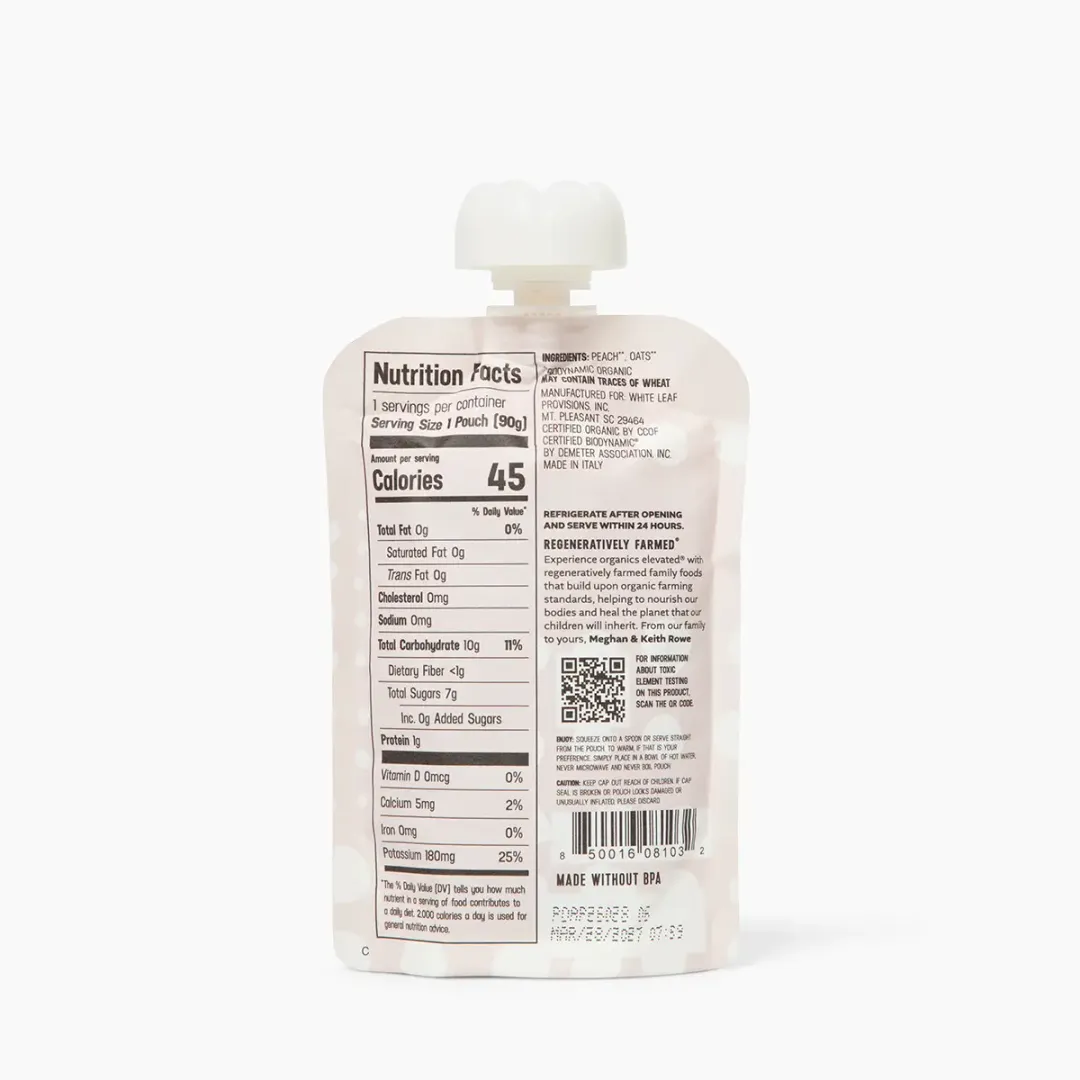 Organic Regenerative Peach + Oat Puree