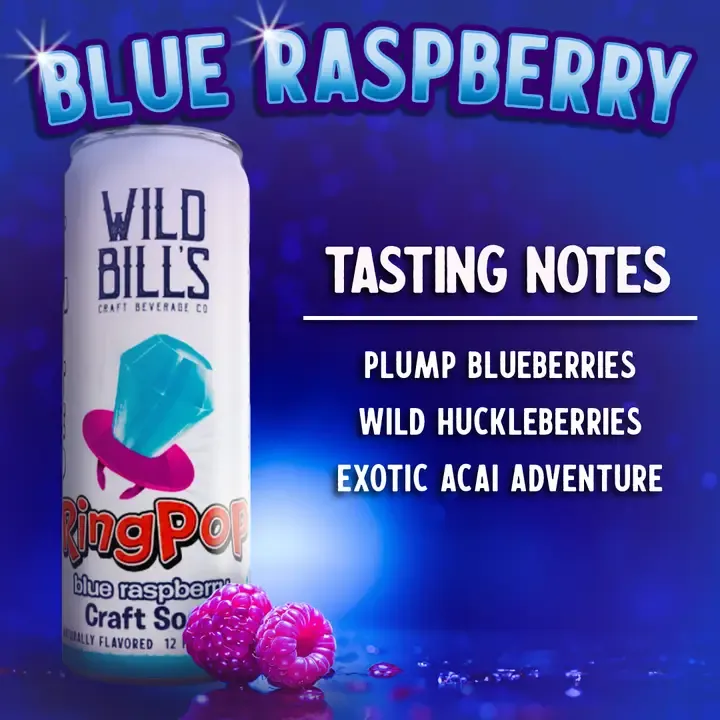 Ring Pop Soda Blue Raspberry Pure Cane Sugar, 12-Pack, Cans