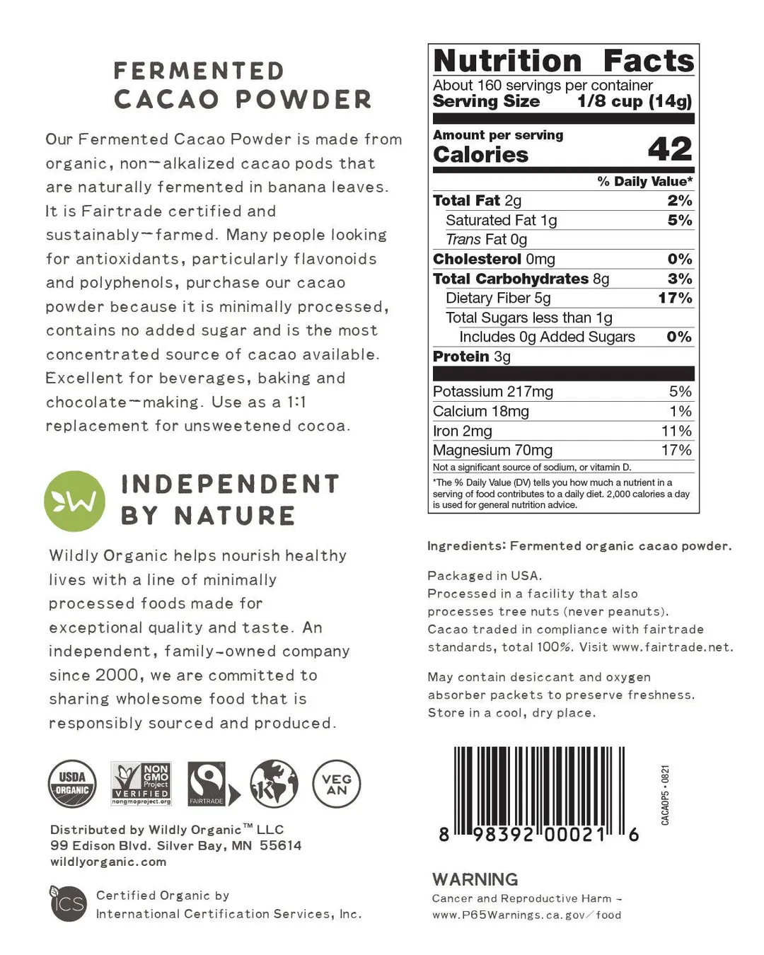 Fermented Raw Organic Cacao Powder (16 oz)