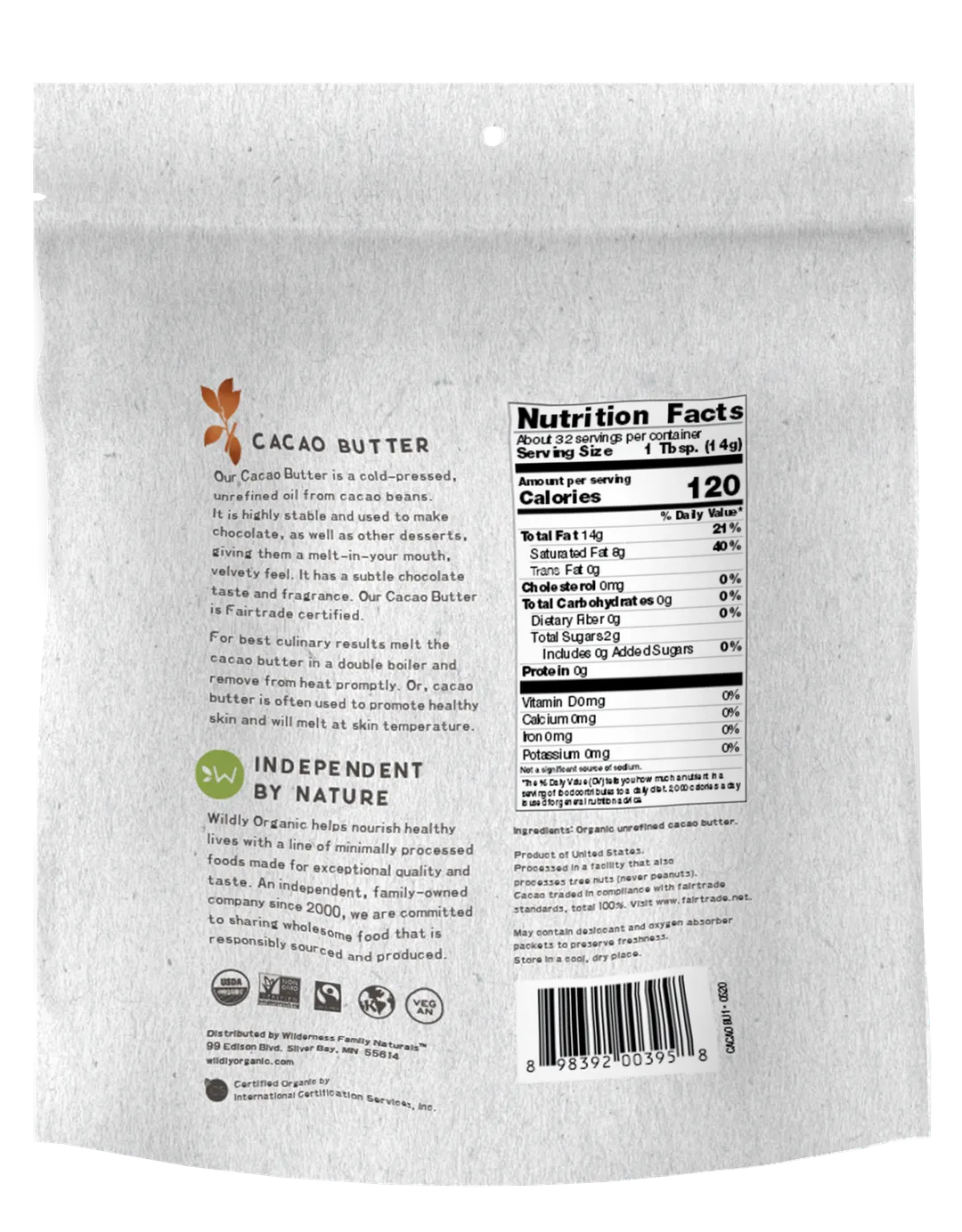 Organic Raw Cacao Butter (16 oz)
