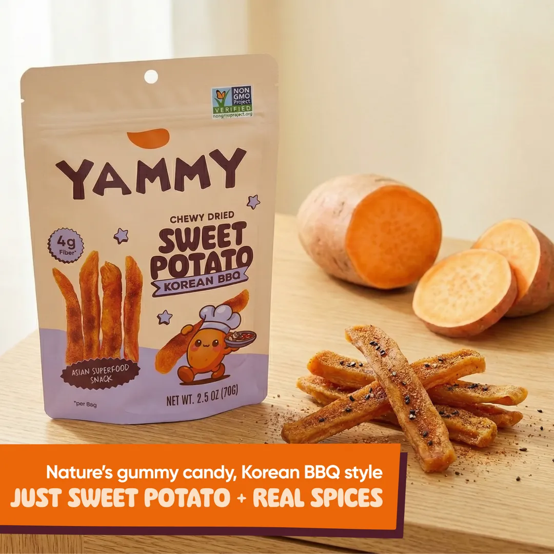 Korean BBQ Dried Sweet Potato Sticks: Vegan Gluten-Free Snacks (Pack of 18)