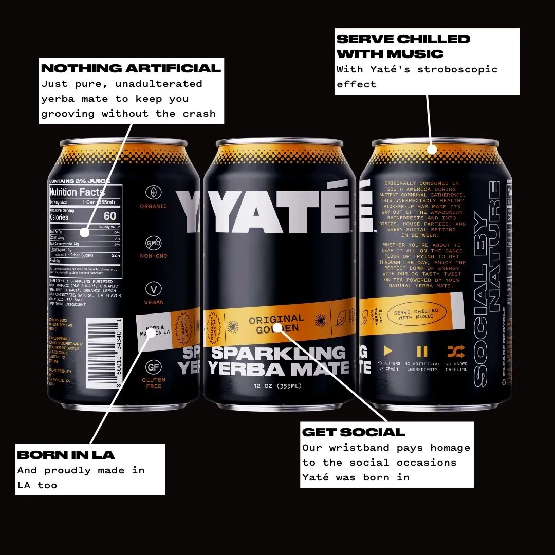 Yate Original Golden Sparkling Yerba Mate 12oz (12 pack)