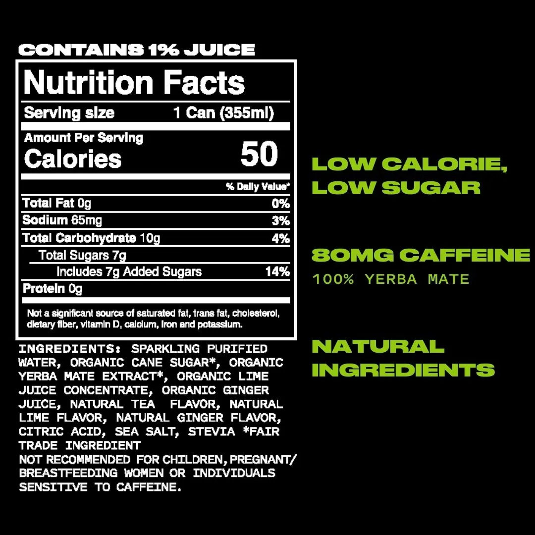 Yate Sub-Lime Ginger Sparkling Yerba Mate 12oz (12 pack)