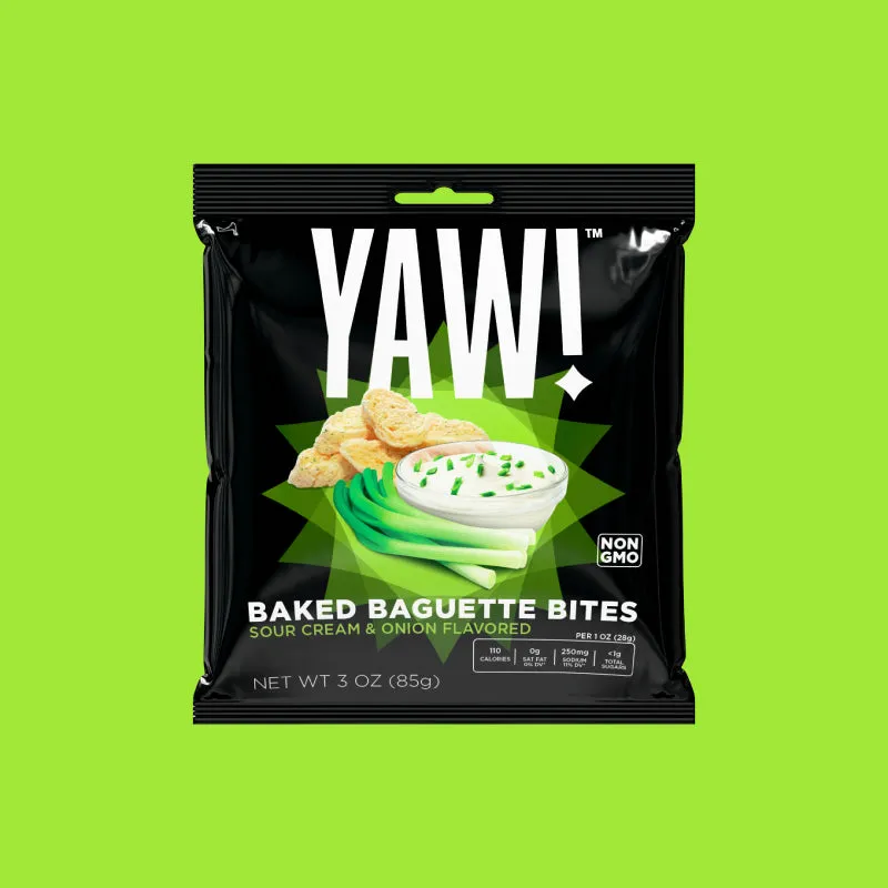 YAW! Sour Cream and Onion Flavored Baked Baguette Bites Snack 3oz