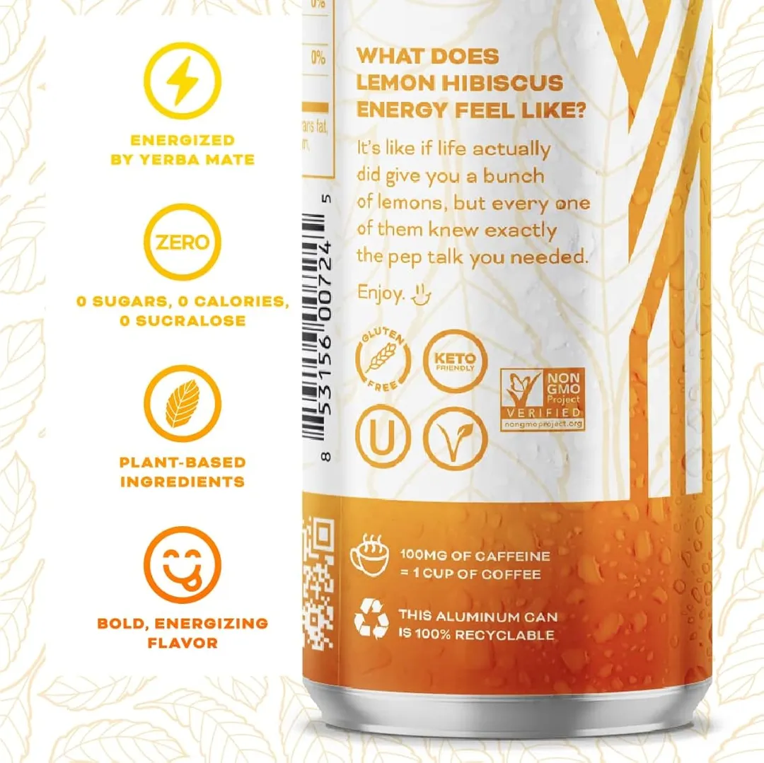 12oz Lemon Hibiscus Sparkling Water Energy Drink