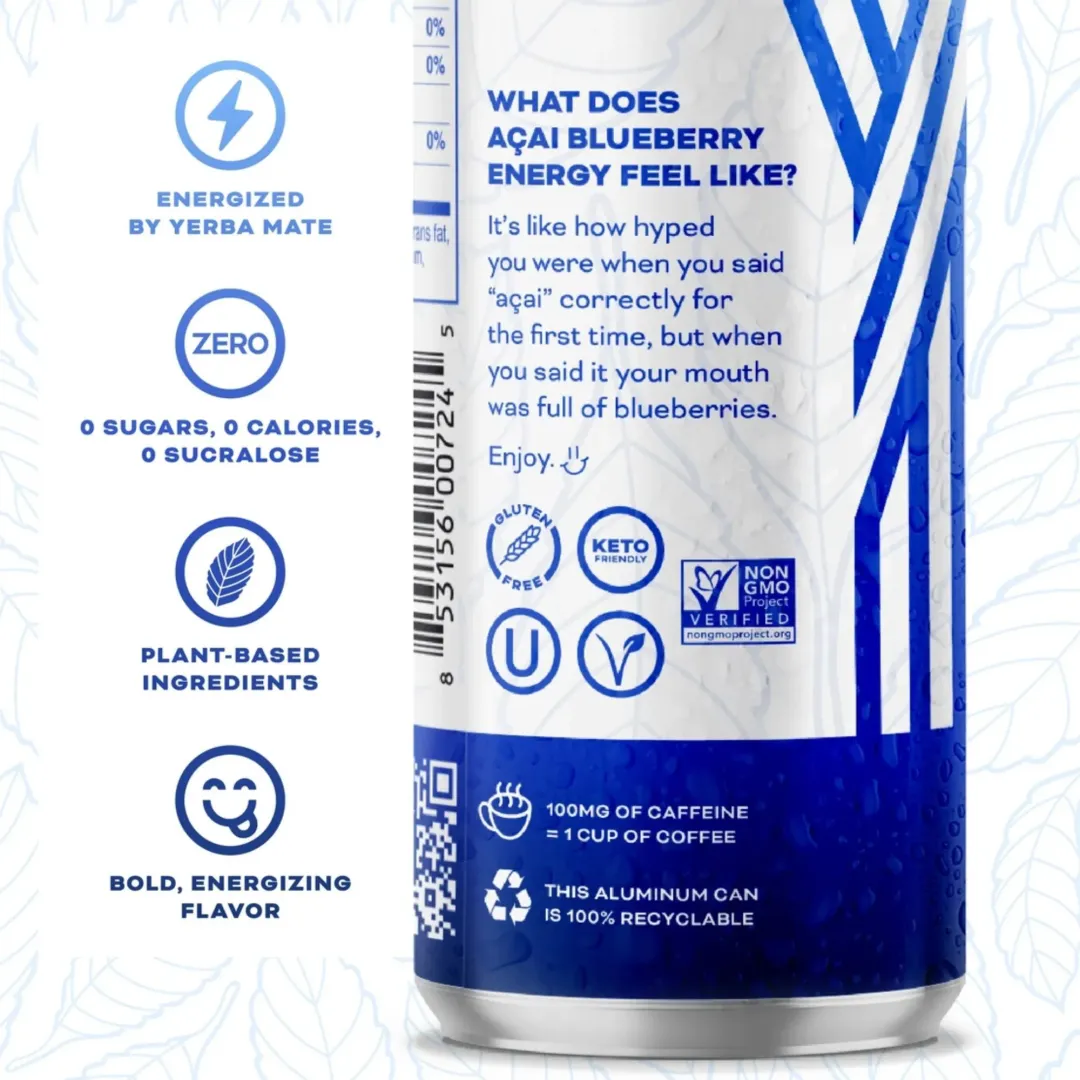 12oz Acai Blueberry Sparkling Water Energy Drink