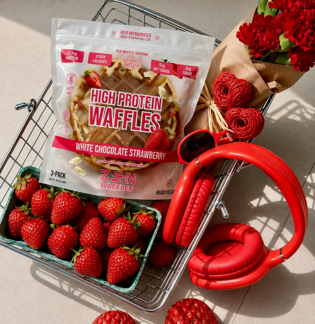 Zen High Protein Waffles - White Chocolate Strawberry