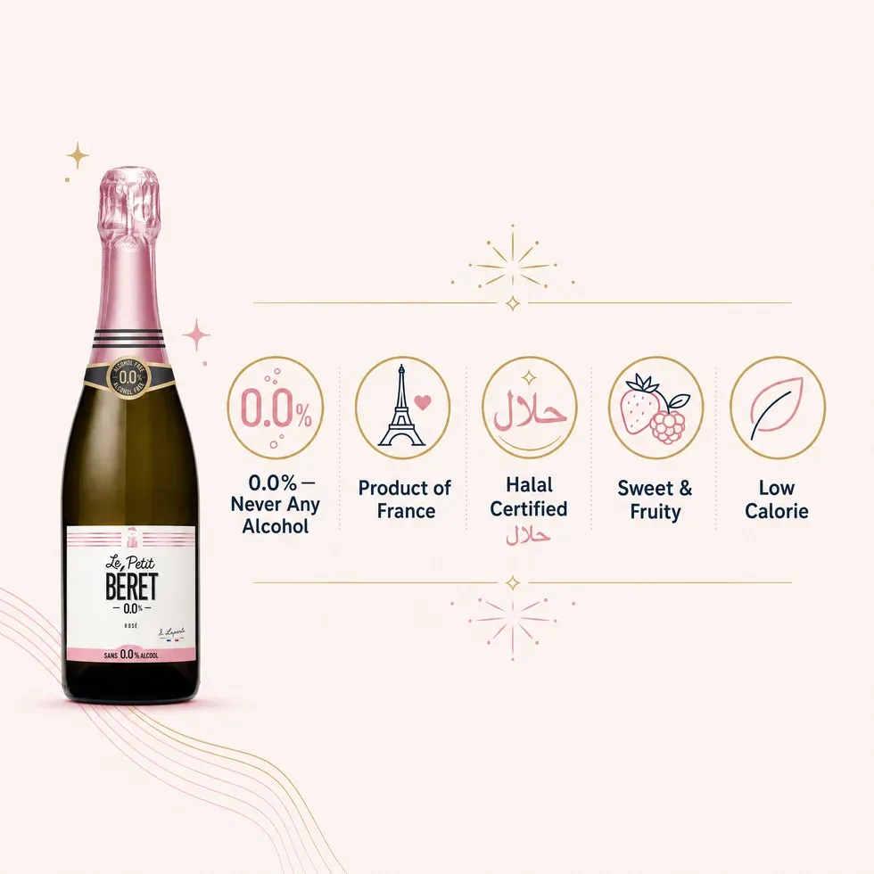 Le Petit Beret Rose Sparkling Non-Alcoholic Wine (0.0%, France)