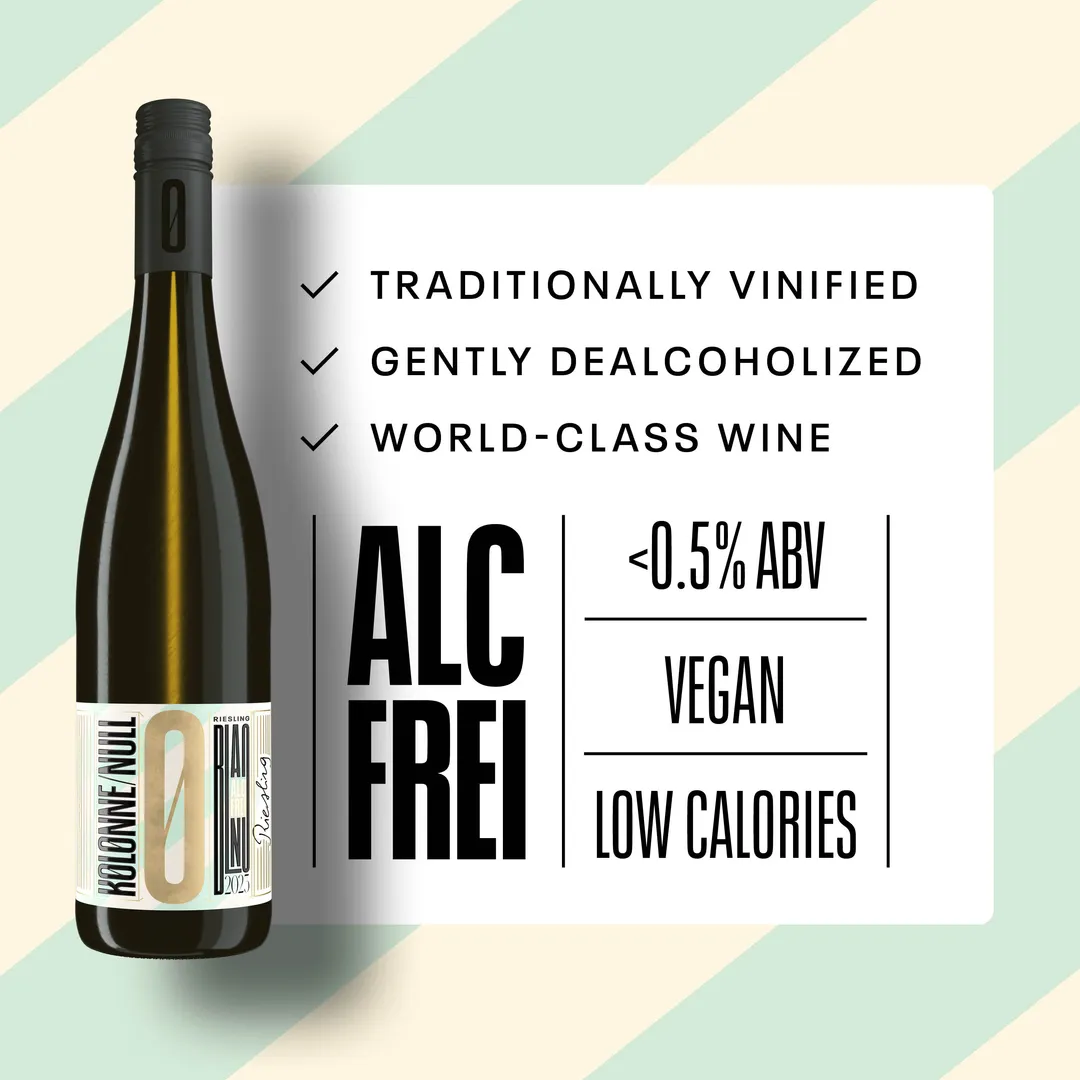 Kolonne Null Riesling, Non-Alcoholic White Wine | Expressive Minerals, Delicate Acidity, Fine Fruit | Dealcoholized with Grapes from Germany 25.4 fl oz (<0.5% ABV, 750ml)