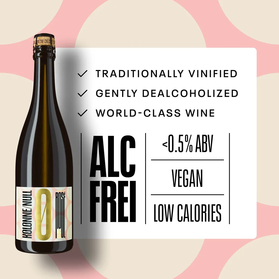 Kolonne Null Rose Sparkling, Non-Alcoholic Wine | Lively, Light Sweetness From Red Berries | Dealcoholized with Grapes from France 25.4 fl oz (<0.5% ABV, 750ml)